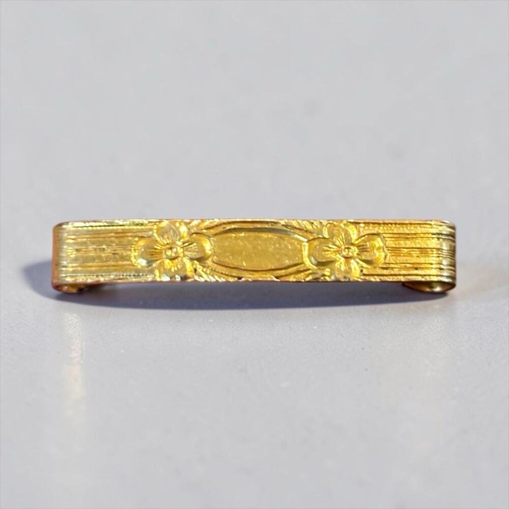Antique Gold Floral Bar Brooch Edwardian Art Nouveau Dainty Pin